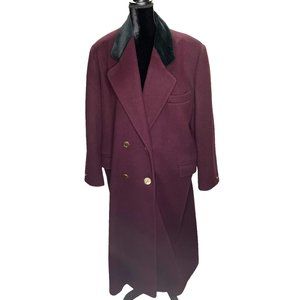 Larry Levine Jacket Womens XL Purple Wool Trench Coat Long Vintage